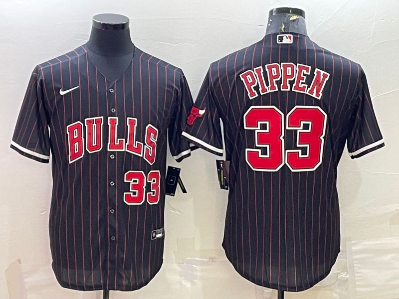 Men Chicago Bulls #33 Pippen Black Stripe Game Nike 2022 NBA Jersey-0
